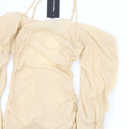 PRETTYLITTLETHING Womens Beige Nylon Bodycon Size 8 Square Neck Zip