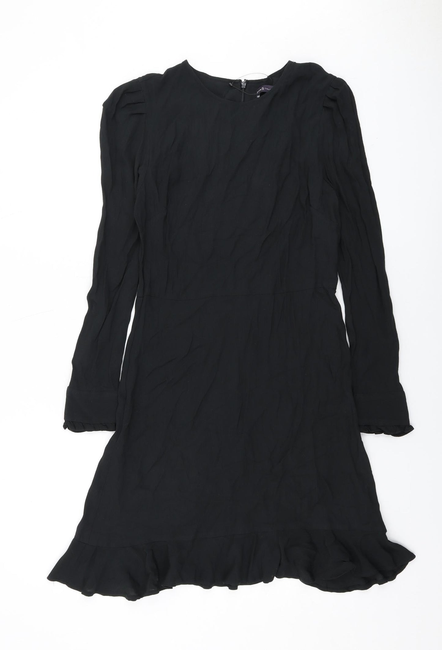 Marks and Spencer Womens Black Viscose A-Line Size 6 Round Neck Zip