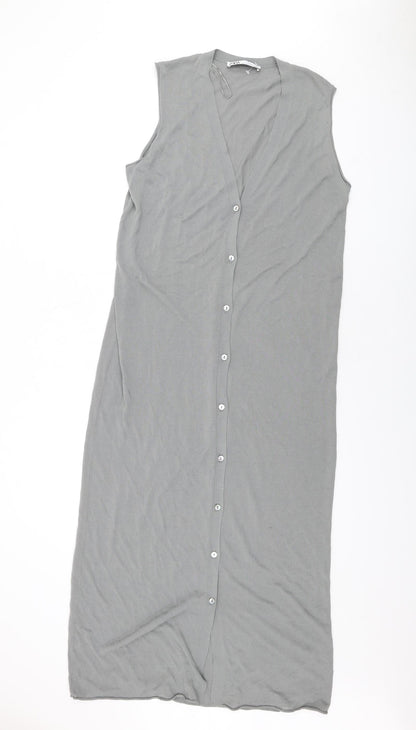 Zara Womens Grey Cotton Maxi Size M V-Neck Button