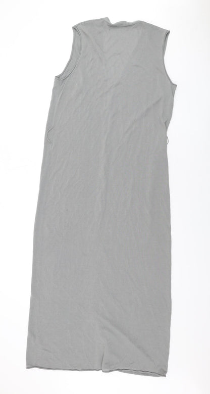 Zara Womens Grey Cotton Maxi Size M V-Neck Button
