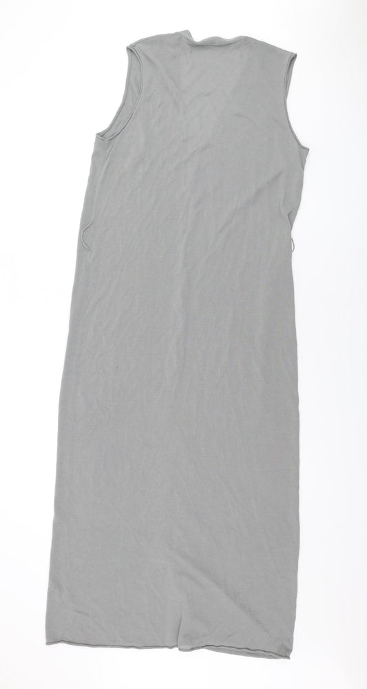 Zara Womens Grey Cotton Maxi Size M V-Neck Button