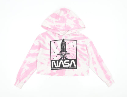 New Look Girls Pink Geometric Polyester Pullover Hoodie Size 9 Years Pullover