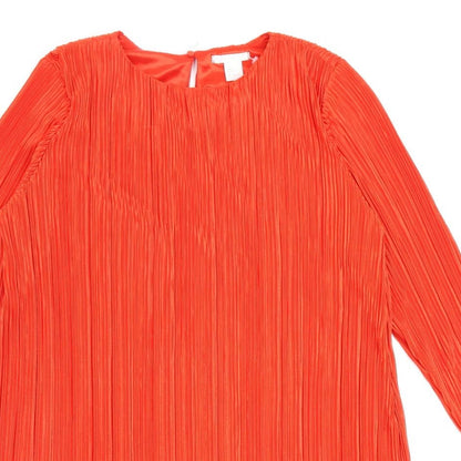 H&M Womens Red Polyester A-Line Size S Round Neck Button