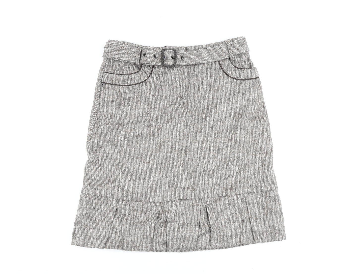 Mariella Roasti Womens Beige Acrylic A-Line Skirt Size 14 Buckle