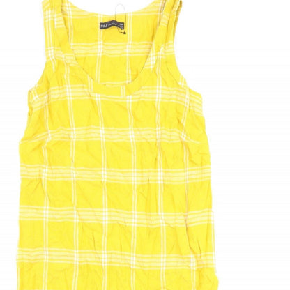 Marks and Spencer Womens Yellow Check Flax A-Line Size 8 Round Neck Pullover