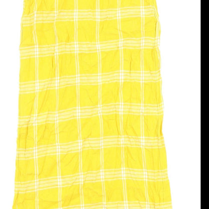 Marks and Spencer Womens Yellow Check Flax A-Line Size 8 Round Neck Pullover