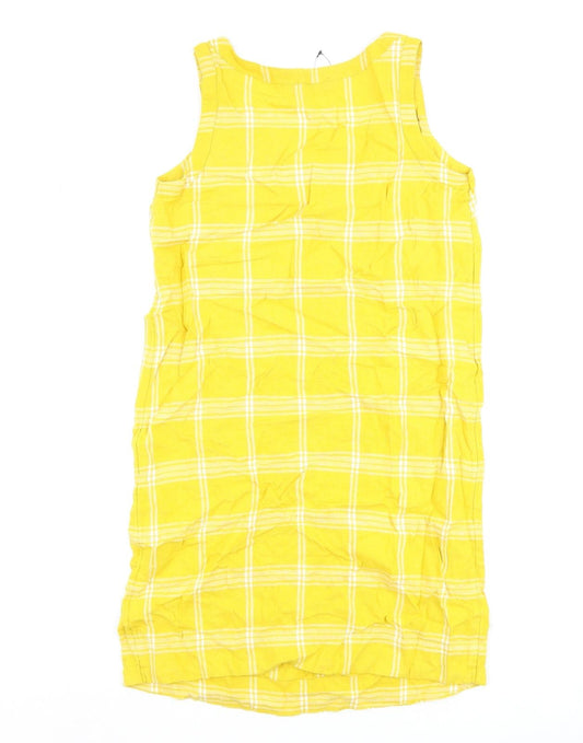 Marks and Spencer Womens Yellow Check Flax A-Line Size 10 Round Neck Pullover