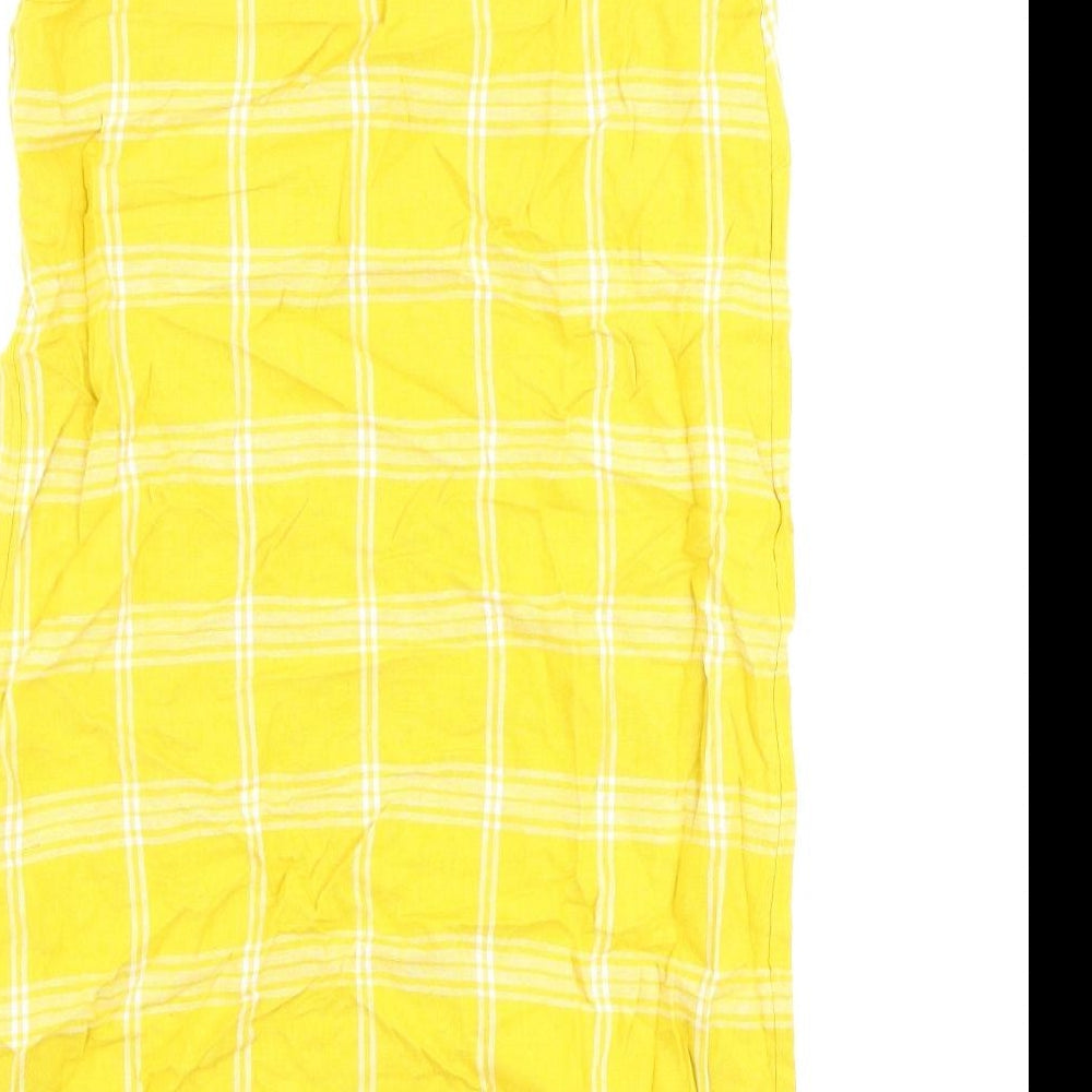 Marks and Spencer Womens Yellow Check Flax A-Line Size 10 Round Neck Pullover