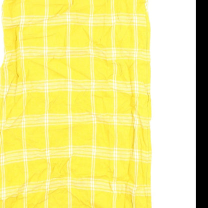 Marks and Spencer Womens Yellow Check Flax A-Line Size 10 Round Neck Pullover