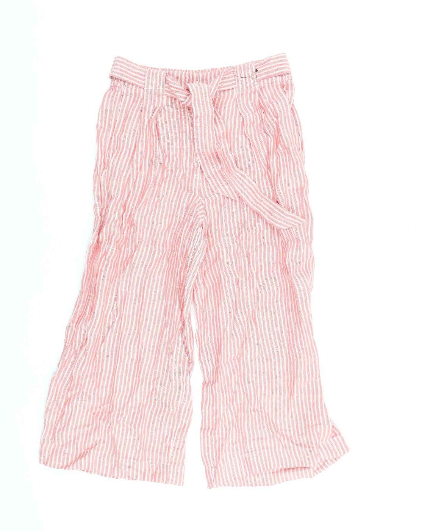 Marks and Spencer Womens Red Striped Flax Trousers Size 10 L23 in Regular Zip