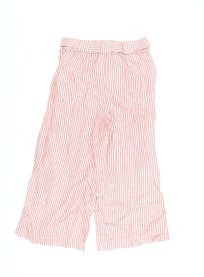 Marks and Spencer Womens Red Striped Flax Trousers Size 10 L23 in Regular Zip