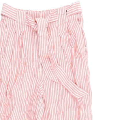Marks and Spencer Womens Red Striped Flax Trousers Size 10 L23 in Regular Zip