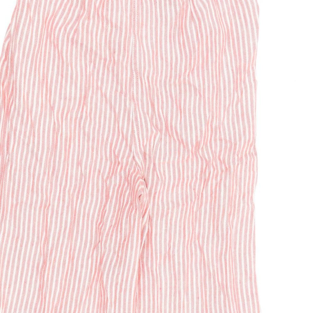 Marks and Spencer Womens Red Striped Flax Trousers Size 10 L23 in Regular Zip