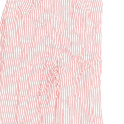 Marks and Spencer Womens Red Striped Flax Trousers Size 10 L23 in Regular Zip