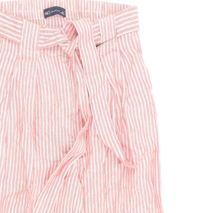 Marks and Spencer Womens Red Striped Flax Trousers Size 10 L23 in Regular Zip