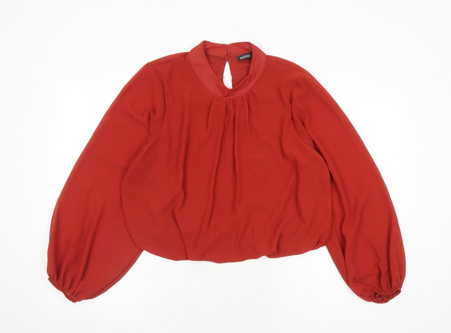 Boohoo Womens Brown Polyester Basic Blouse Size 10 Mock Neck