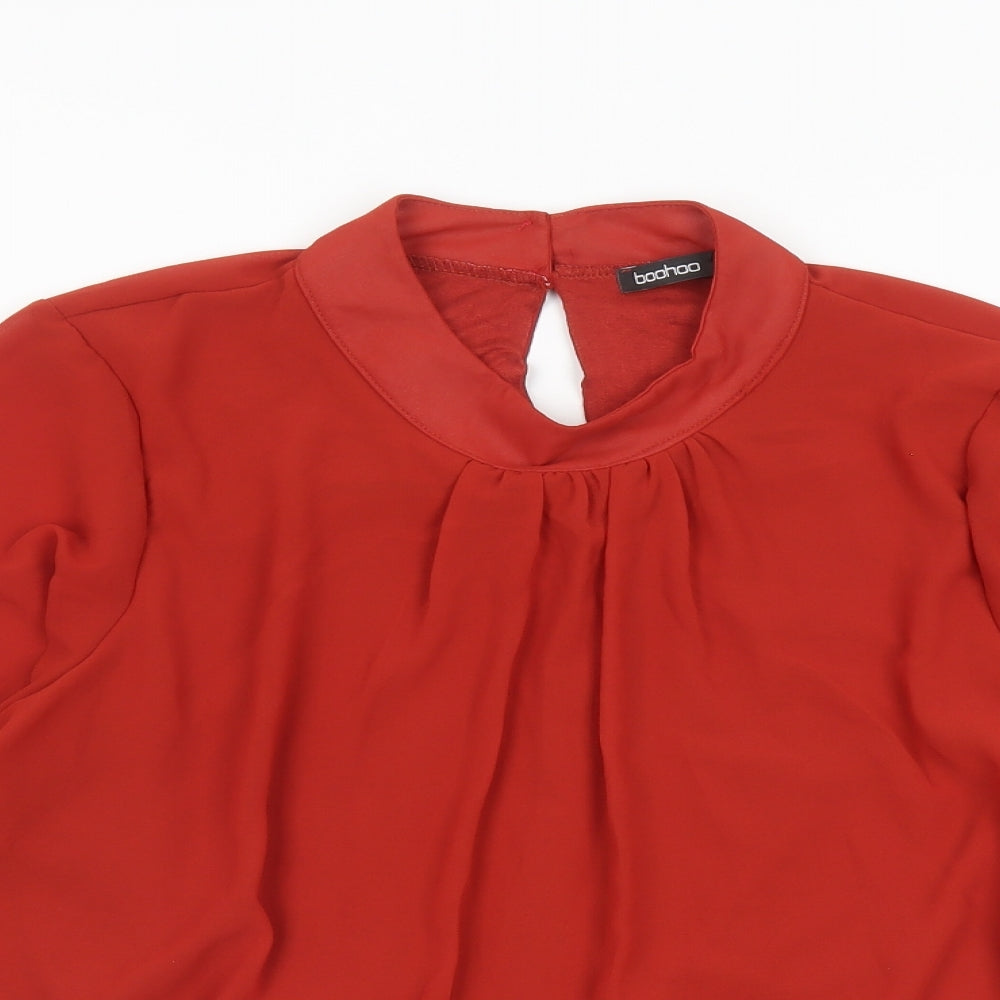 Boohoo Womens Brown Polyester Basic Blouse Size 10 Mock Neck