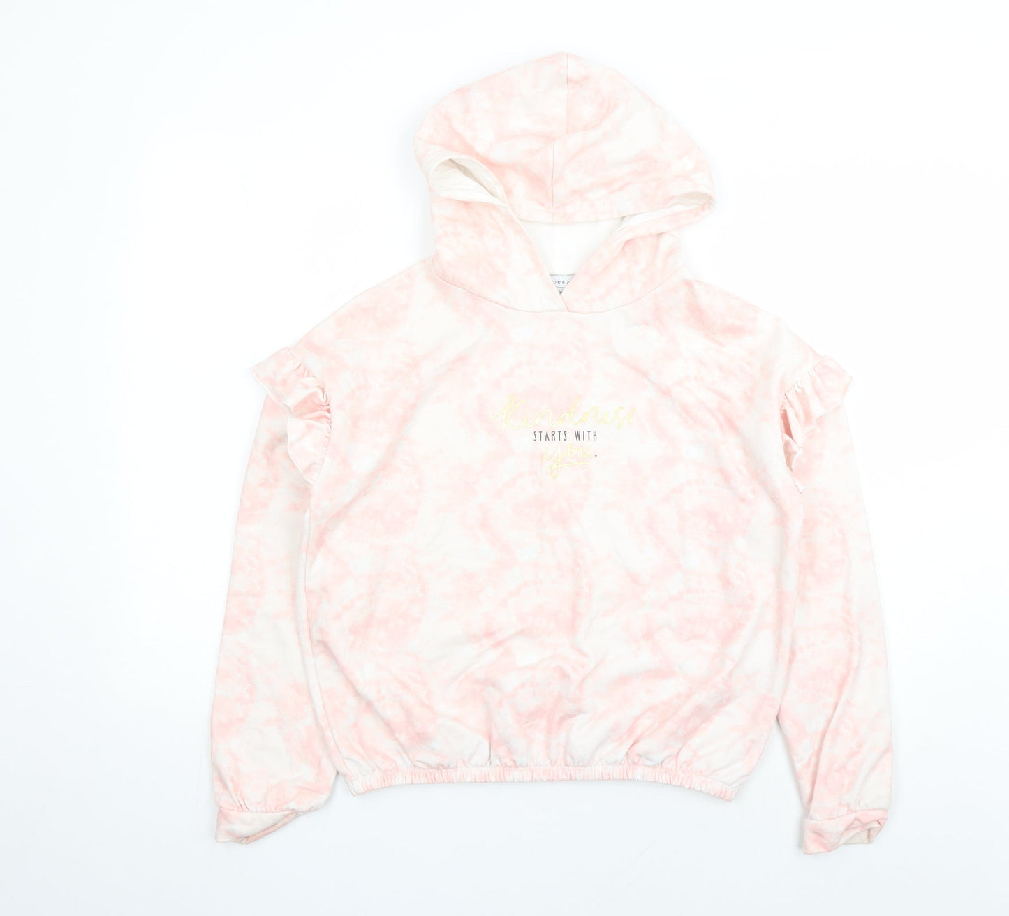 Design Arc Girls Pink Geometric Polyester Pullover Hoodie Size 13-14 Years Pullover - Kindness Starts With You