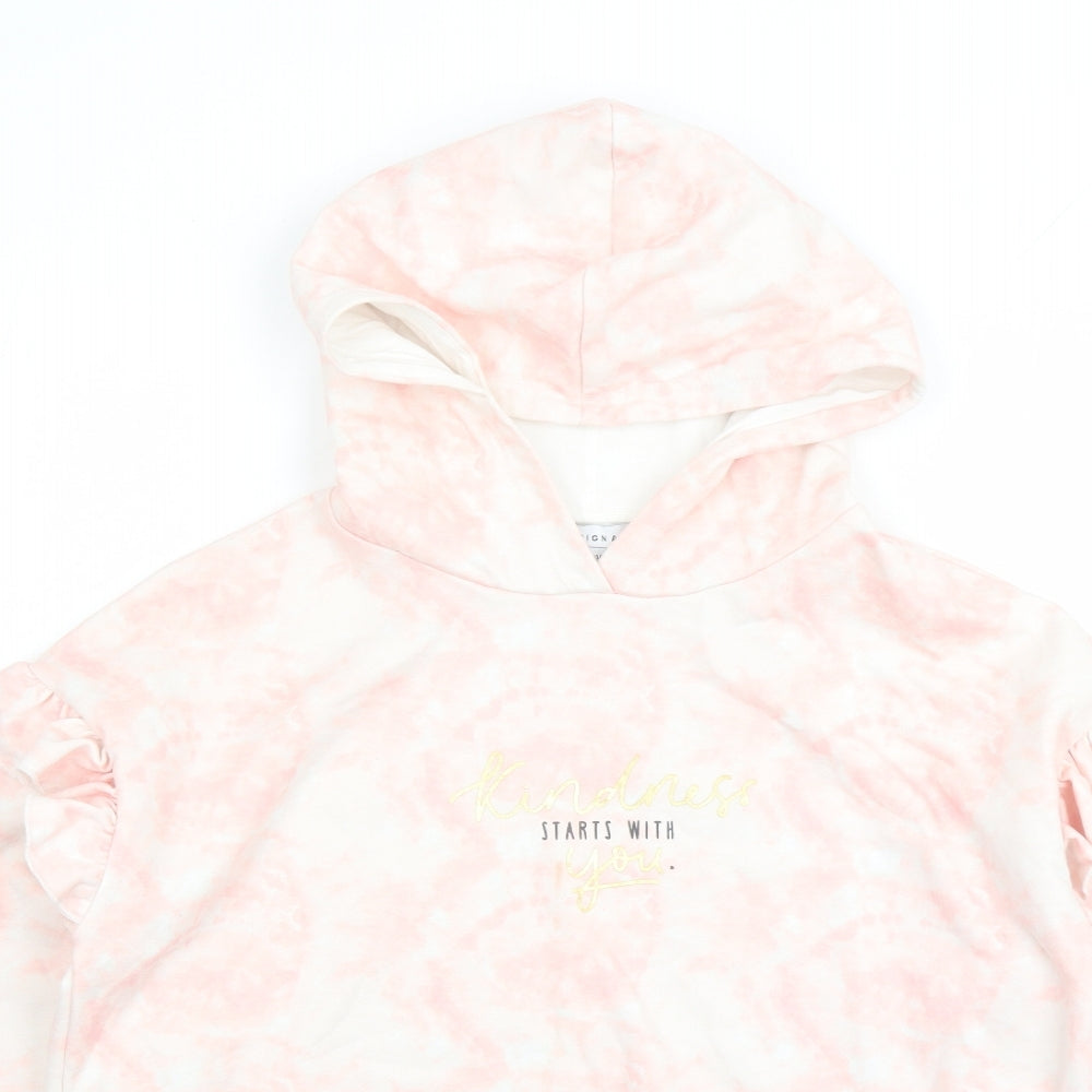 Design Arc Girls Pink Geometric Polyester Pullover Hoodie Size 13-14 Years Pullover - Kindness Starts With You