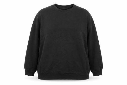 Front view of ASOS women’s black polyester pullover sweatshirt, size UK 18, pullover