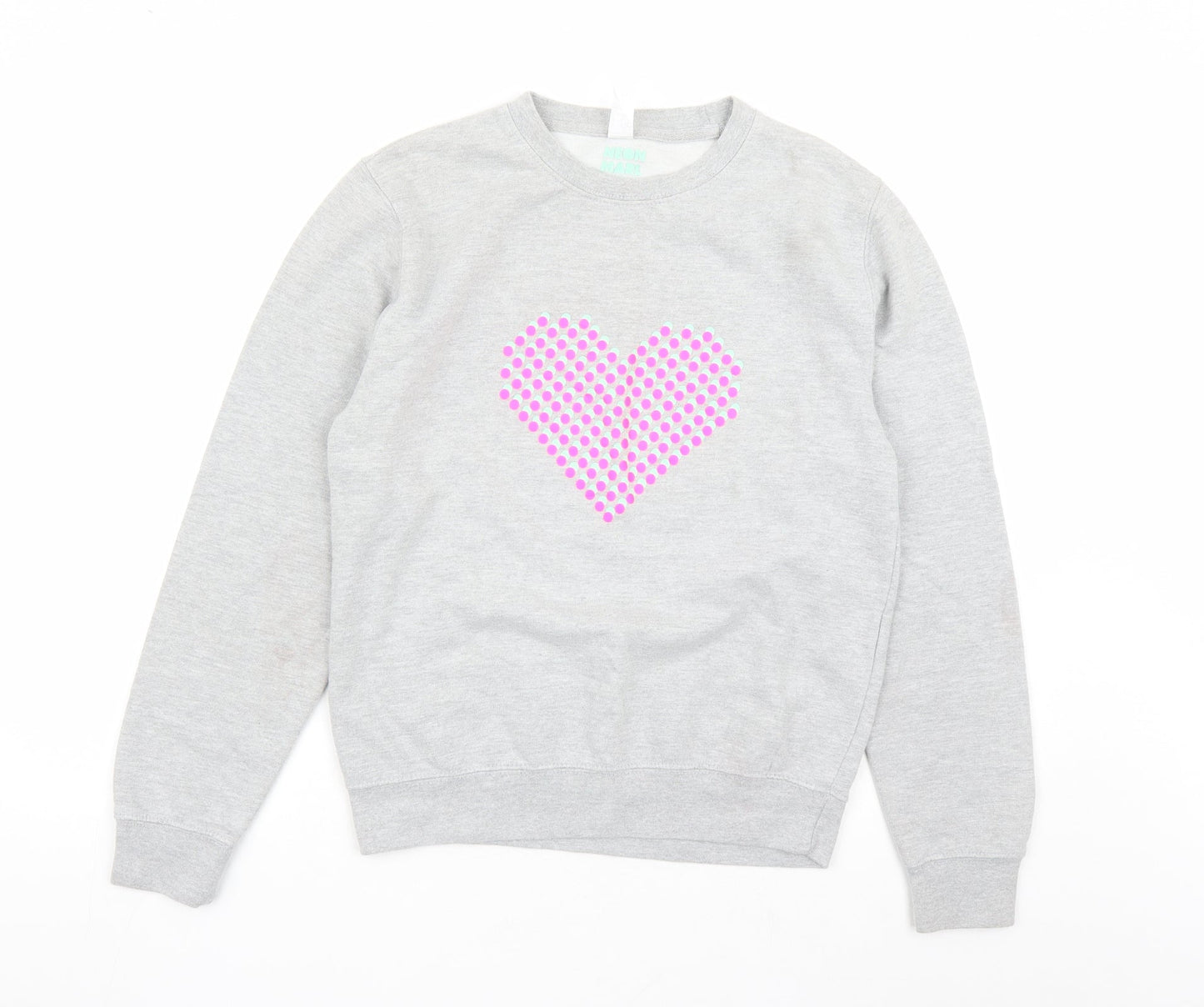 Neon Marl Womens Grey Cotton Pullover Sweatshirt Size XS Pullover - Heart Graphic