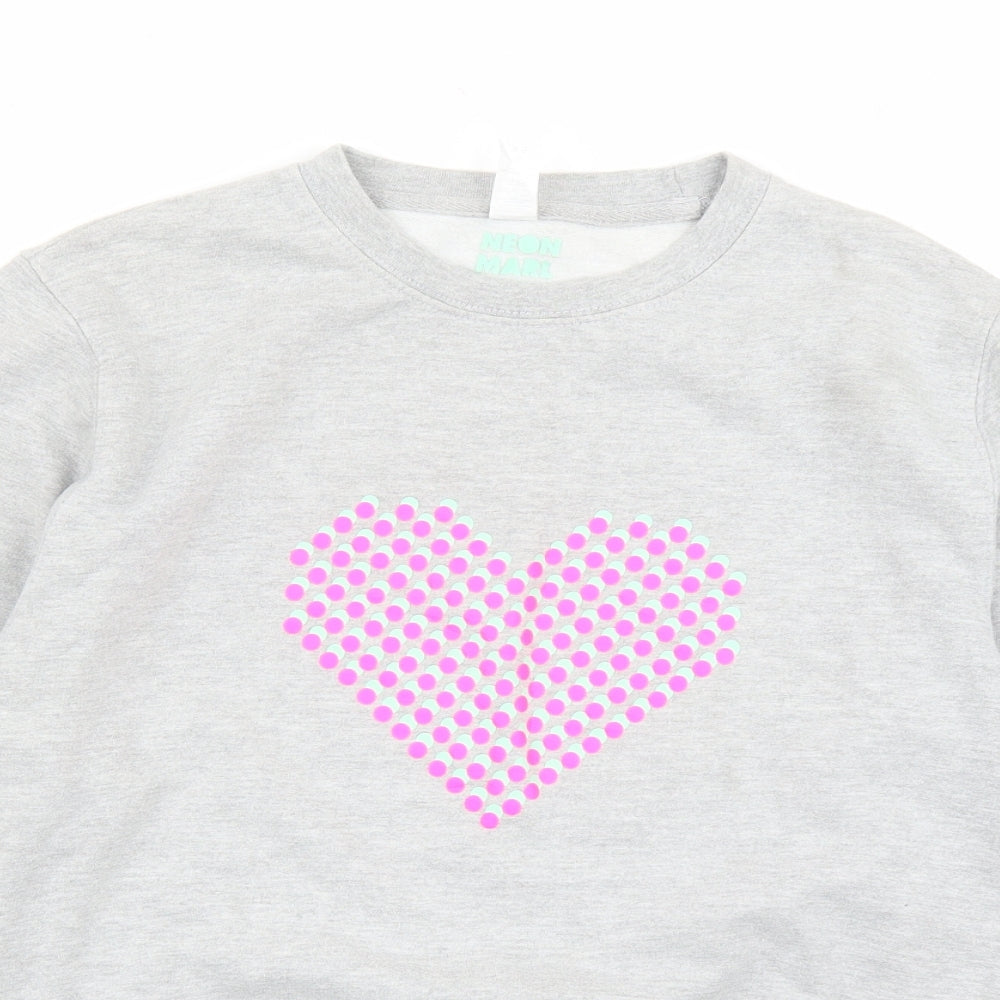 Neon Marl Womens Grey Cotton Pullover Sweatshirt Size XS Pullover - Heart Graphic