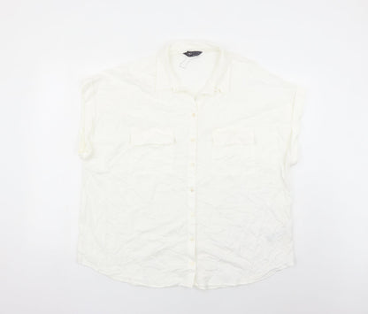 Marks and Spencer Womens White Viscose Basic Button-Up Size 18 Collared