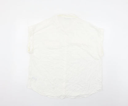 Marks and Spencer Womens White Viscose Basic Button-Up Size 18 Collared