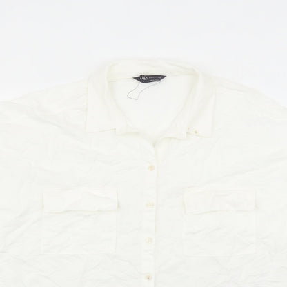 Marks and Spencer Womens White Viscose Basic Button-Up Size 18 Collared