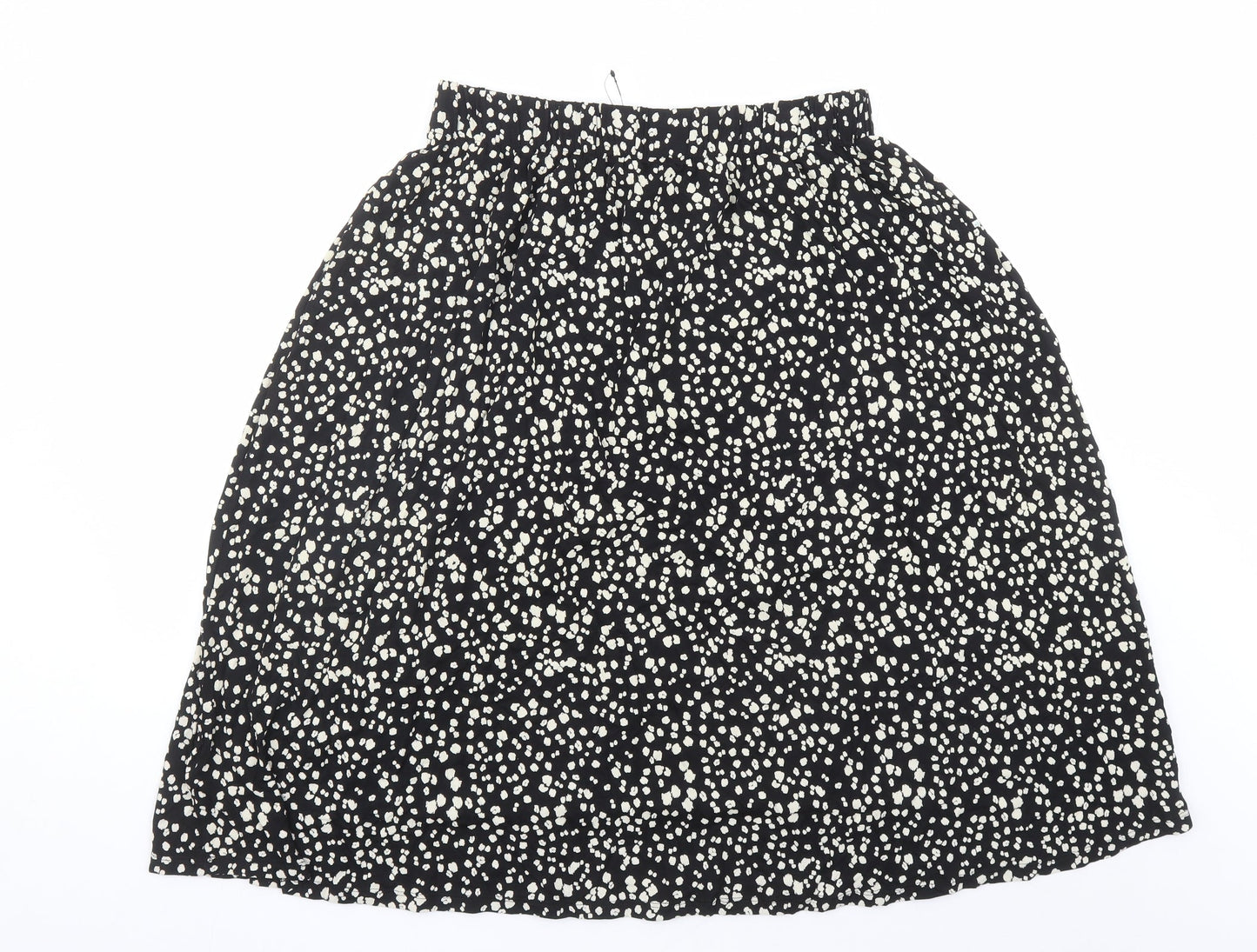 Marks and Spencer Womens Black Geometric Viscose Swing Skirt Size 12 - Elasticated Waist