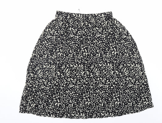 Marks and Spencer Womens Black Geometric Viscose Swing Skirt Size 12 - Elasticated Waist