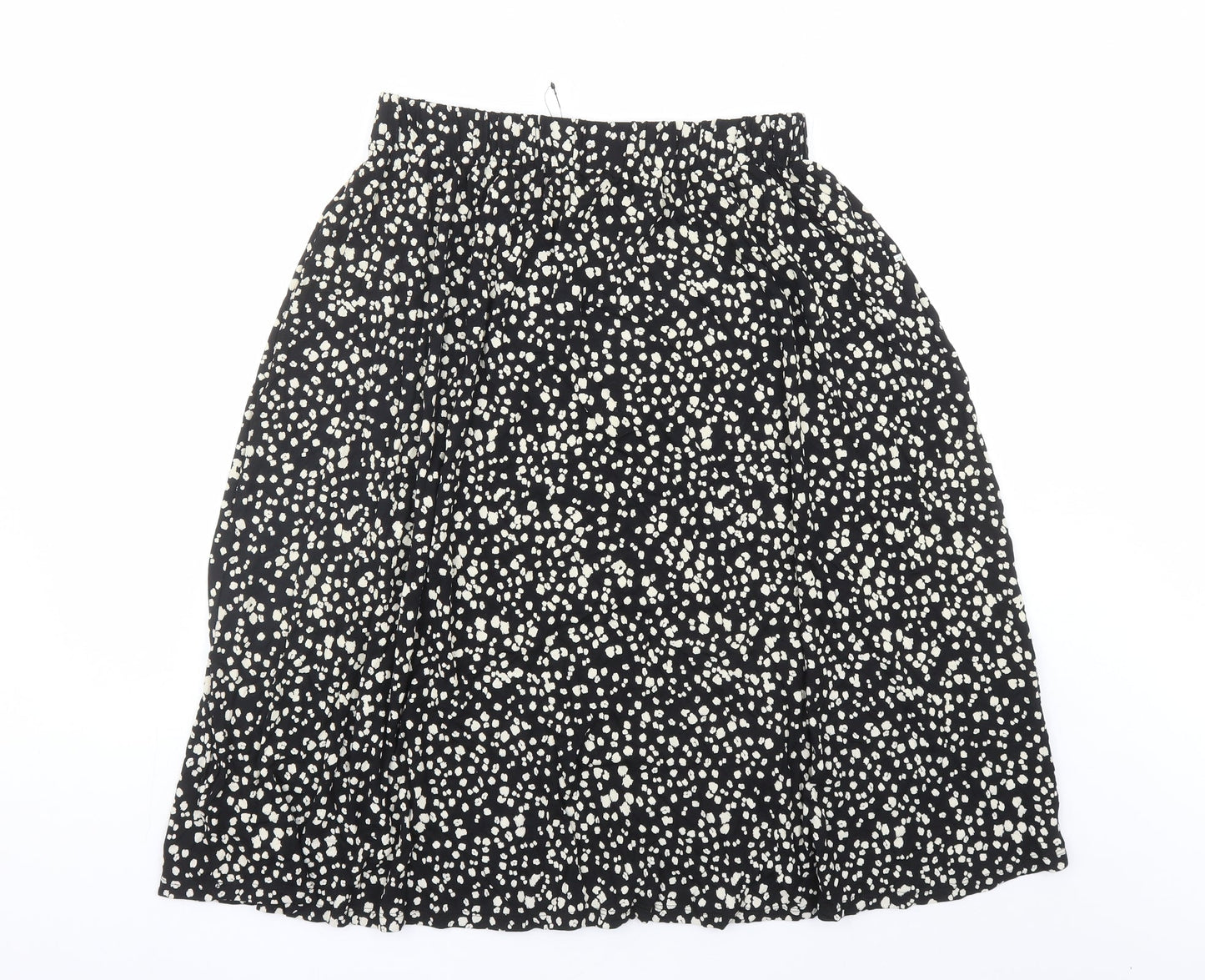 Marks and Spencer Womens Black Geometric Viscose Swing Skirt Size 12 - Elasticated Waist