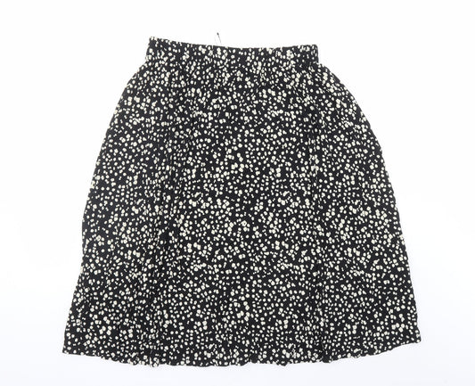Marks and Spencer Womens Black Geometric Viscose Swing Skirt Size 12 - Elasticated Waist