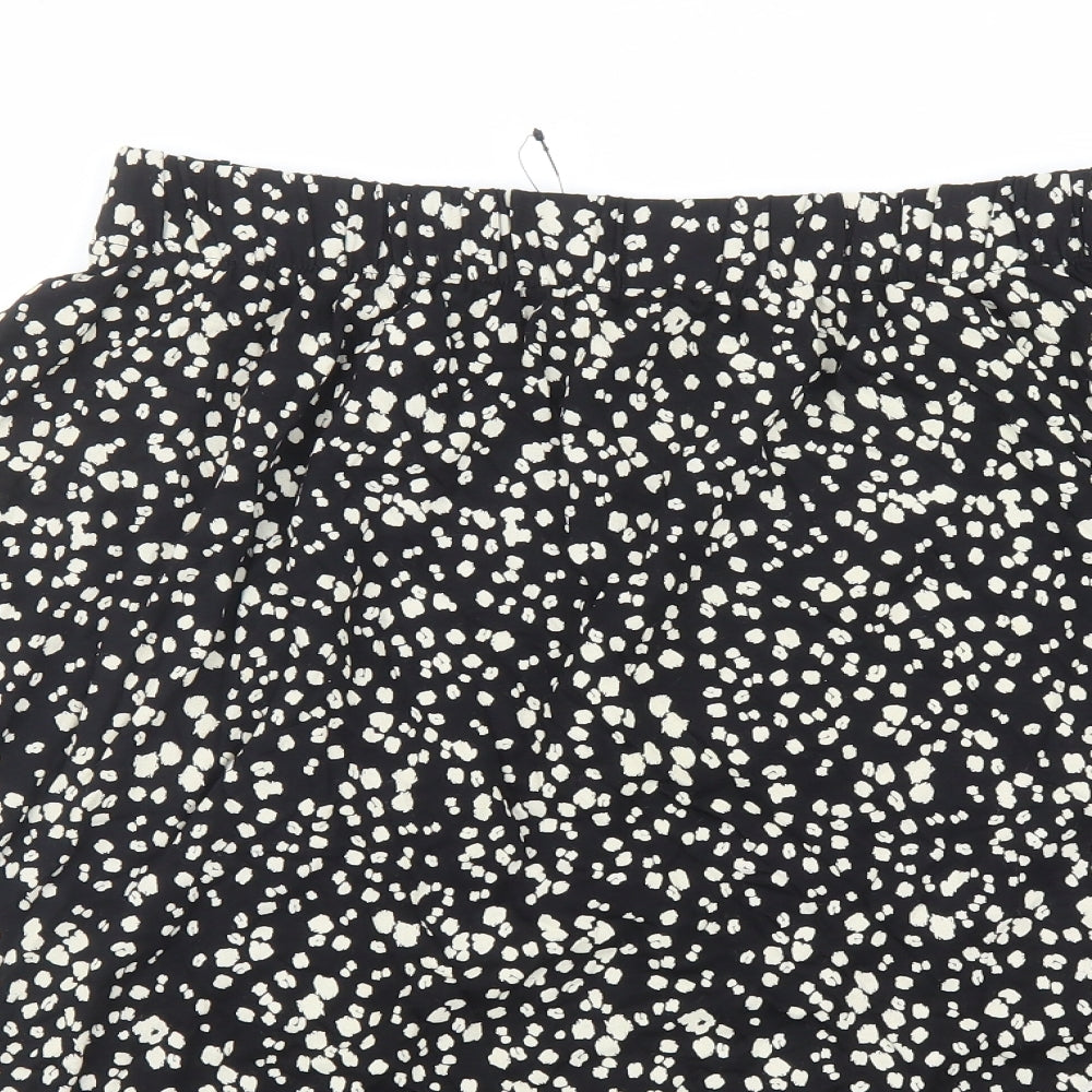 Marks and Spencer Womens Black Geometric Viscose Swing Skirt Size 12 - Elasticated Waist