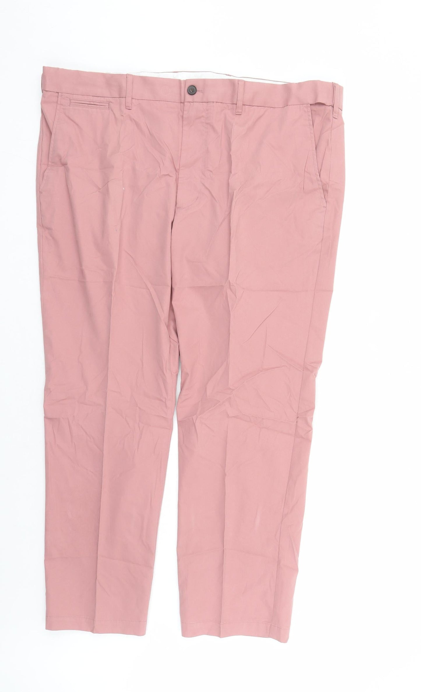 Marks and Spencer Mens Pink Cotton Trousers Size 42 in L28 in Regular Zip