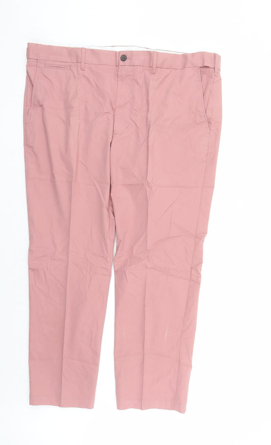 Marks and Spencer Mens Pink Cotton Trousers Size 42 in L28 in Regular Zip