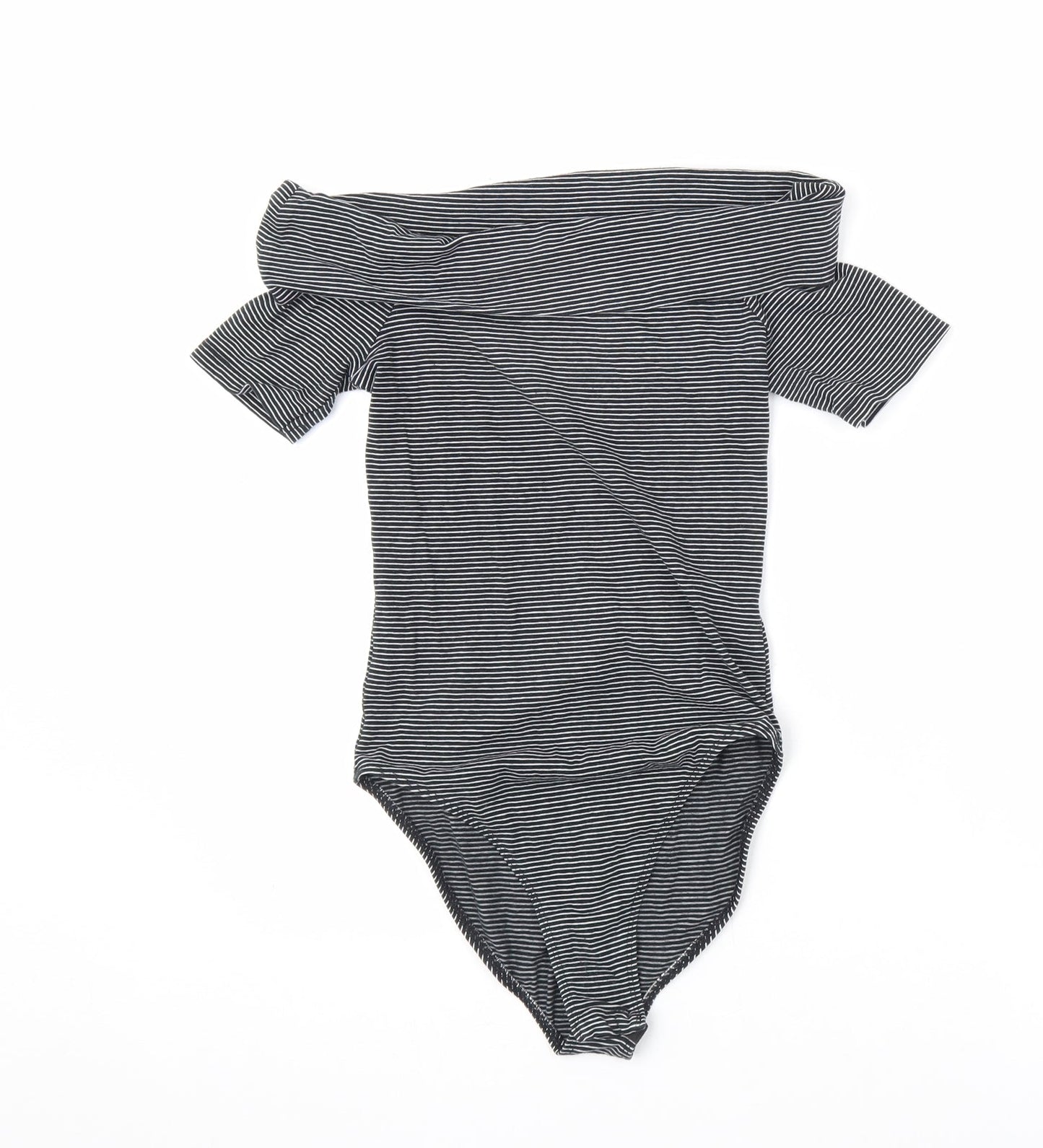 Miss Selfridge Womens Black Striped Cotton Bodysuit One-Piece Size 8 Snap