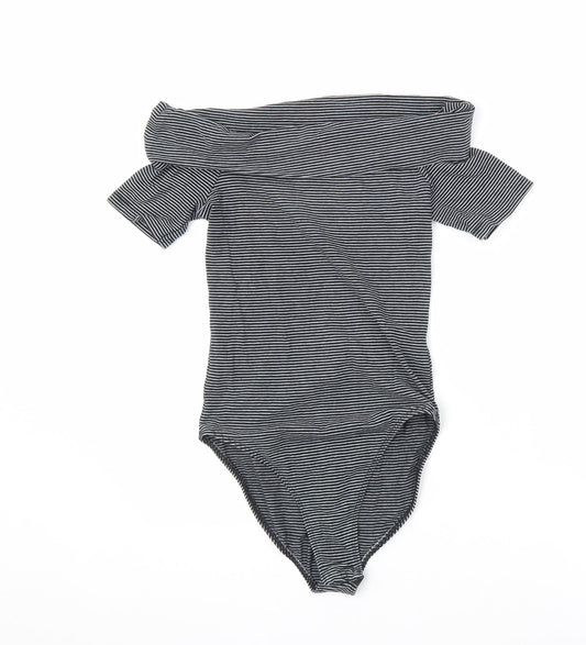 Miss Selfridge Womens Black Striped Cotton Bodysuit One-Piece Size 8 Snap