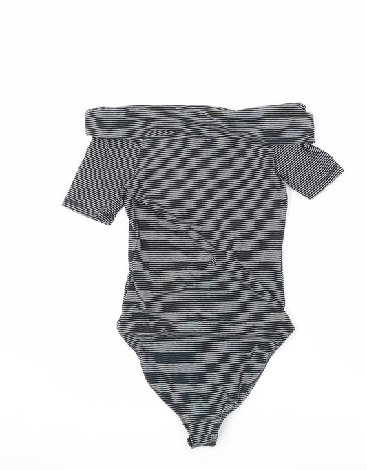 Miss Selfridge Womens Black Striped Cotton Bodysuit One-Piece Size 8 Snap