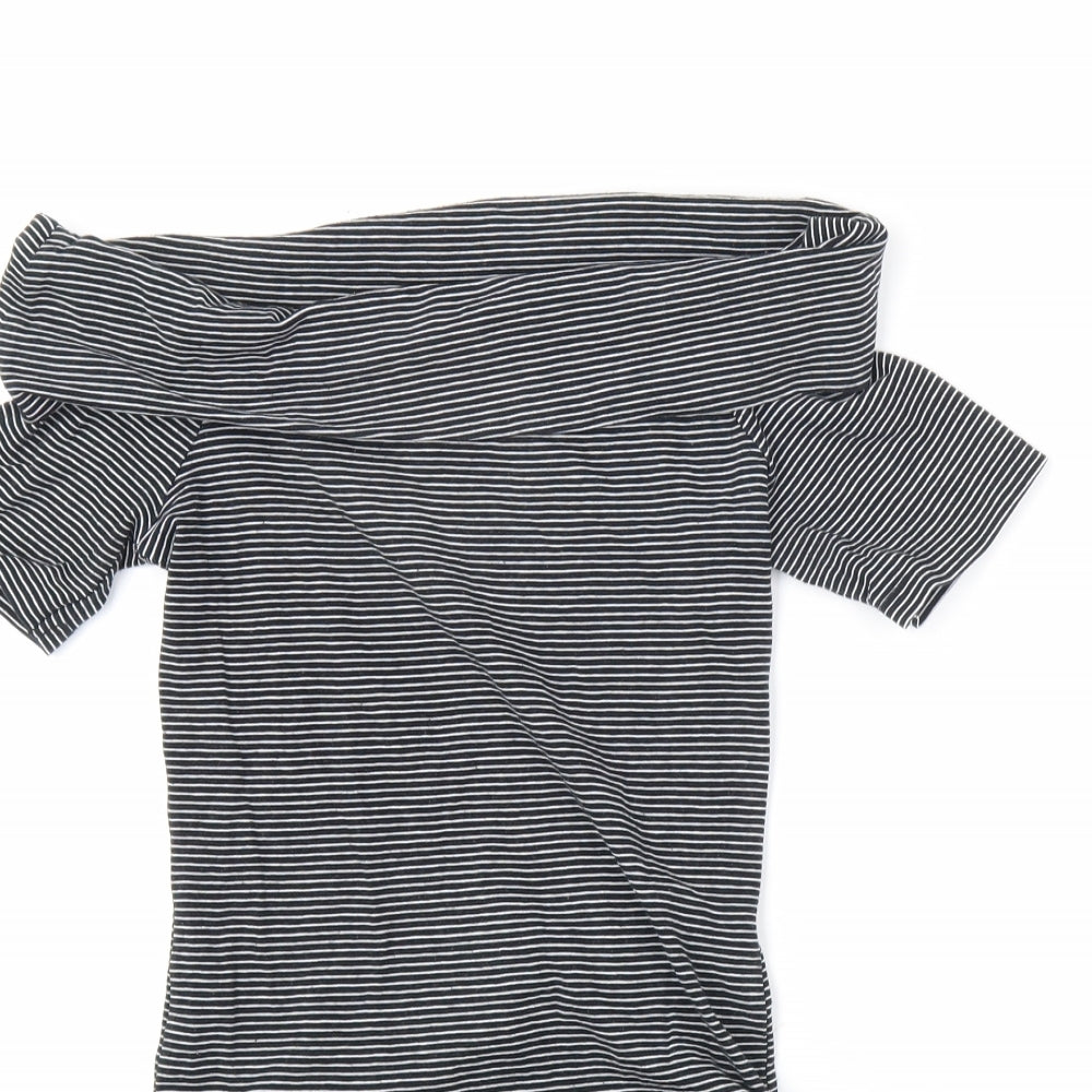 Miss Selfridge Womens Black Striped Cotton Bodysuit One-Piece Size 8 Snap