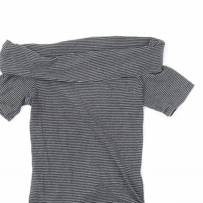 Miss Selfridge Womens Black Striped Cotton Bodysuit One-Piece Size 8 Snap