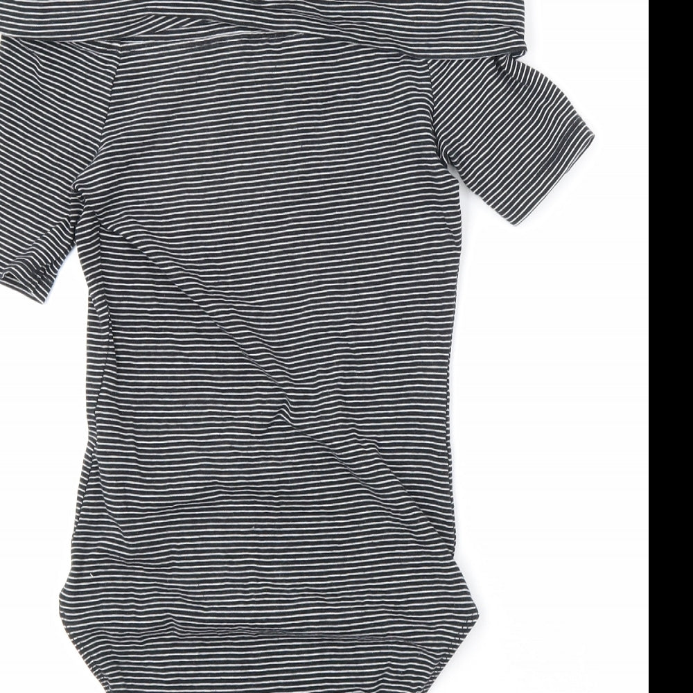 Miss Selfridge Womens Black Striped Cotton Bodysuit One-Piece Size 8 Snap