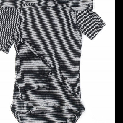 Miss Selfridge Womens Black Striped Cotton Bodysuit One-Piece Size 8 Snap