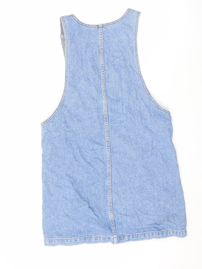 Topshop Womens Blue Cotton Pinafore/Dungaree Dress Size 8 Round Neck Button