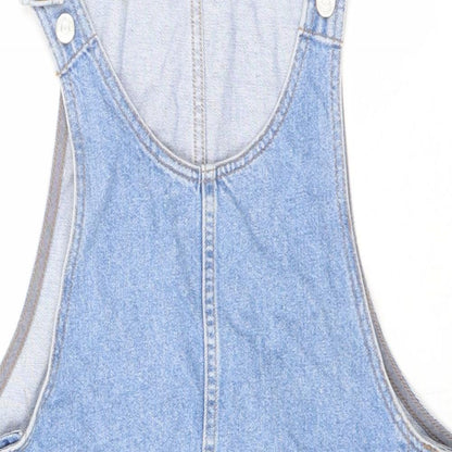 Topshop Womens Blue Cotton Pinafore/Dungaree Dress Size 8 Round Neck Button
