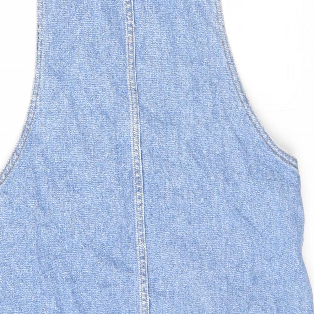 Topshop Womens Blue Cotton Pinafore/Dungaree Dress Size 8 Round Neck Button