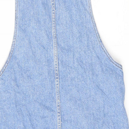 Topshop Womens Blue Cotton Pinafore/Dungaree Dress Size 8 Round Neck Button