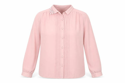 St Michael Womens Pink Polyester Basic Button-Up Size 12 Collared - Lace Detail