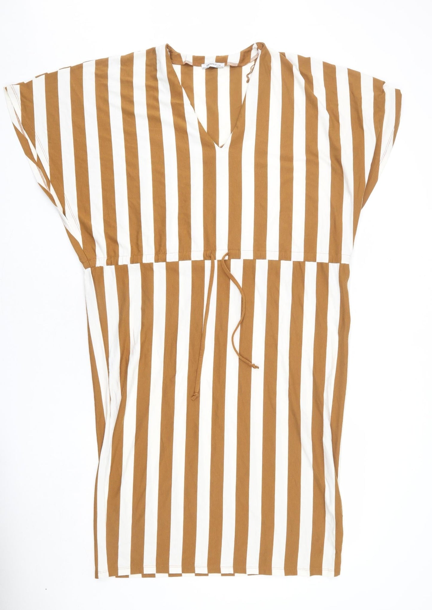 Zara Womens Brown Striped Polyester Sheath Size S V-Neck Pullover