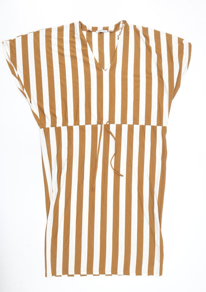 Zara Womens Brown Striped Polyester Sheath Size S V-Neck Pullover